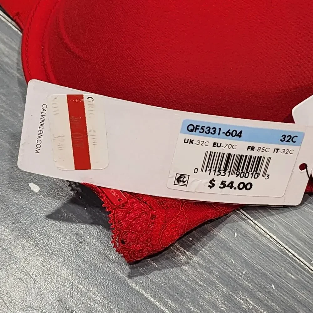 Calvin Klein T Shirt Bra Perfectly Fit Etched Lace QF5331 32C Red‎